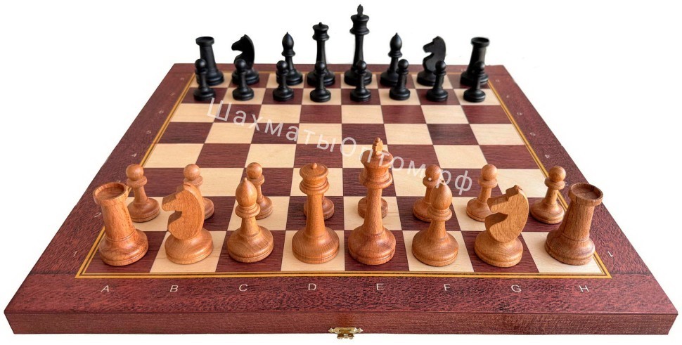 Турнирные шахматы  БАТАЛИЯ № 5 (c утяжелителем) cо складной доской 37 см (красное дерево)