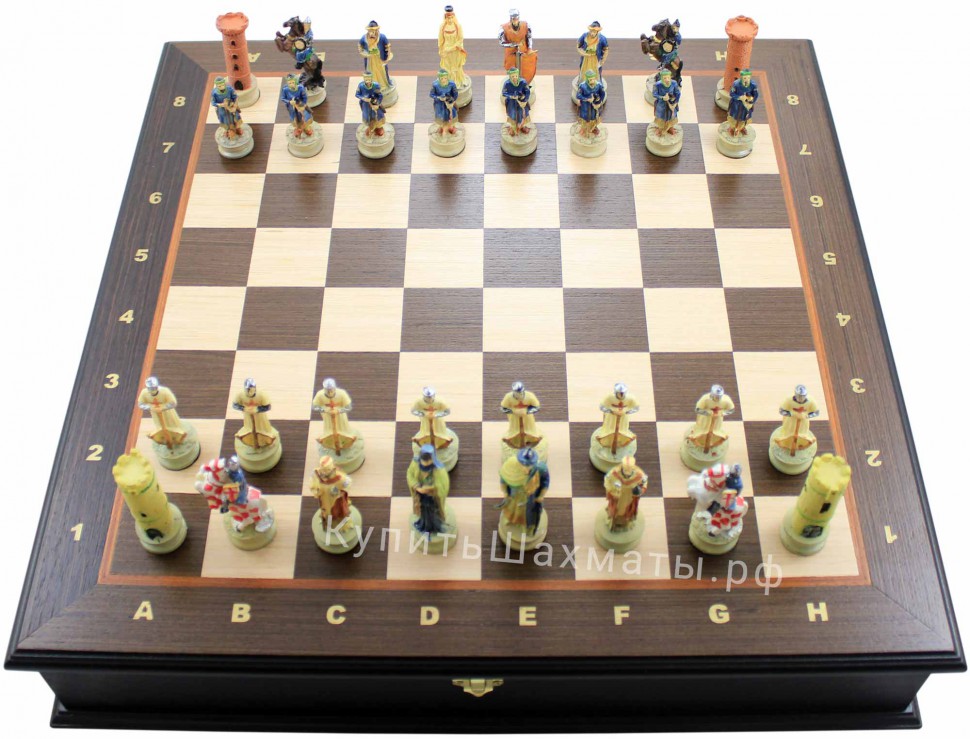 Подарочные шахматы "Крестоносцы и Арабы" Большие с доской-ларцом венге