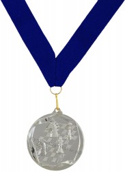 Шахматная медаль круглая серебряная большая с лентой
