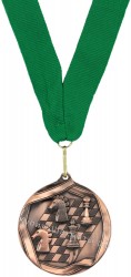 Шахматная медаль круглая бронзовая большая с лентой