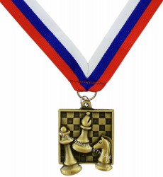 Шахматная медаль квадратная золотая с лентой