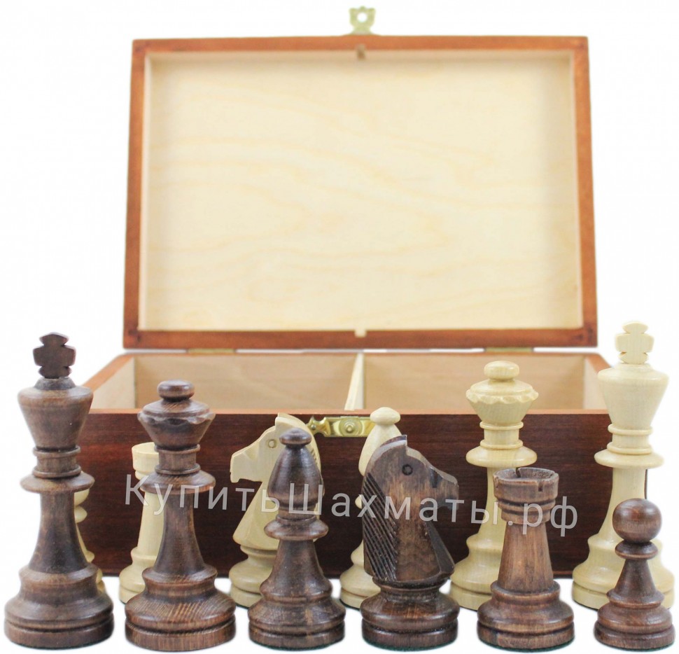 Фигуры шахматные деревянные СТАУНТОН № 6 (с утяжелителем) в деревянном ларце (WEGIEL)